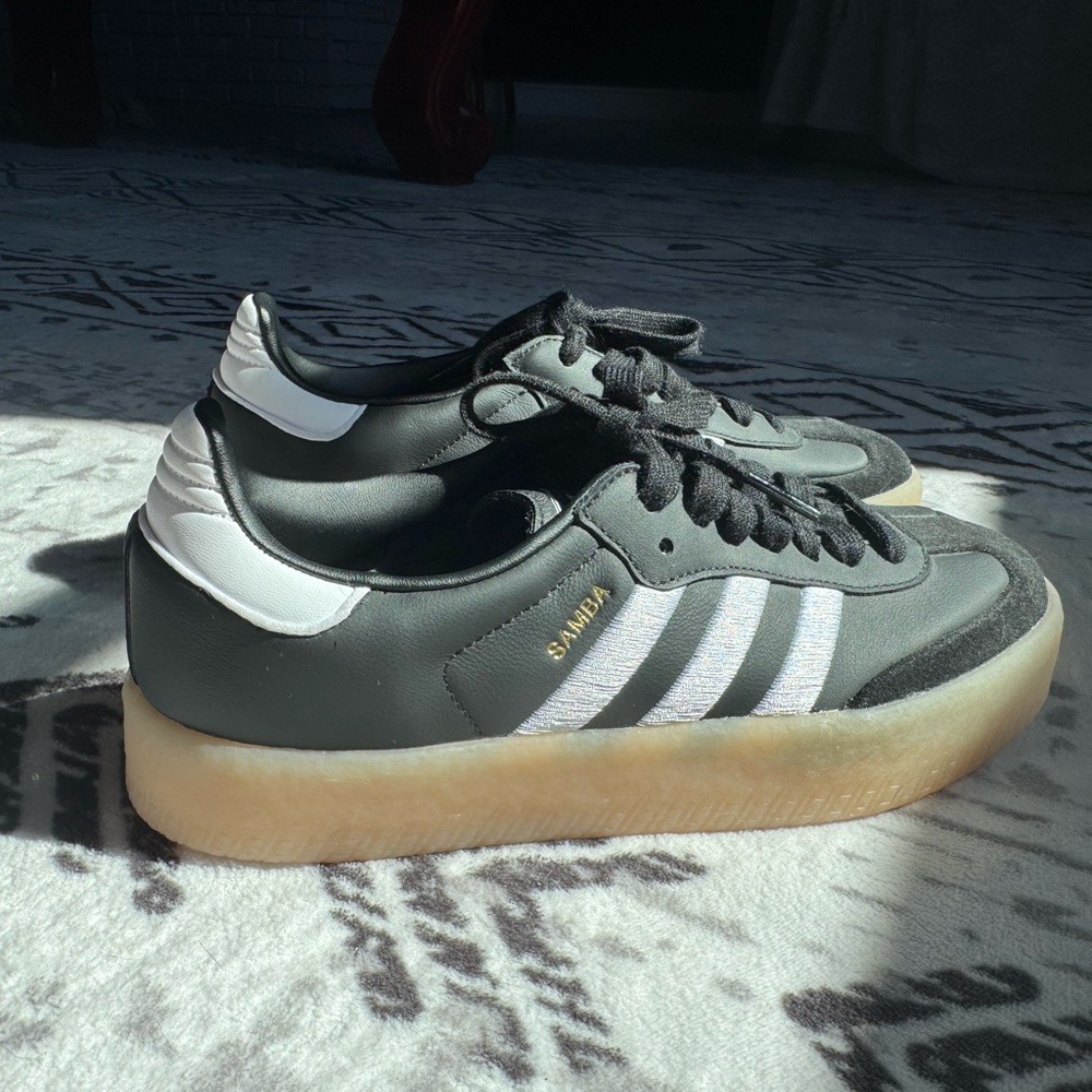 Adidas Platform Samba Sneakers In Black And White With Gum Sole